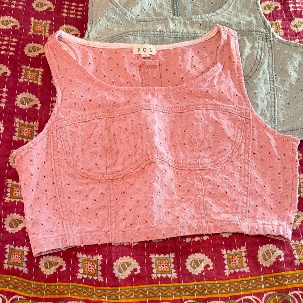 POL Pink Eyelet Cotton Crop Top